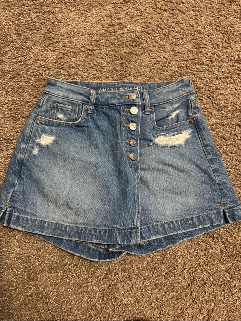 American Eagle Outfitters Light Blue Distressed Denim Mini Skirt